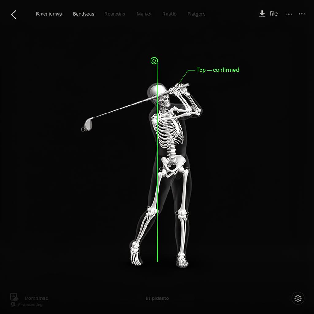 Skeleton overlay at the top of the backswing with a green confirmed label